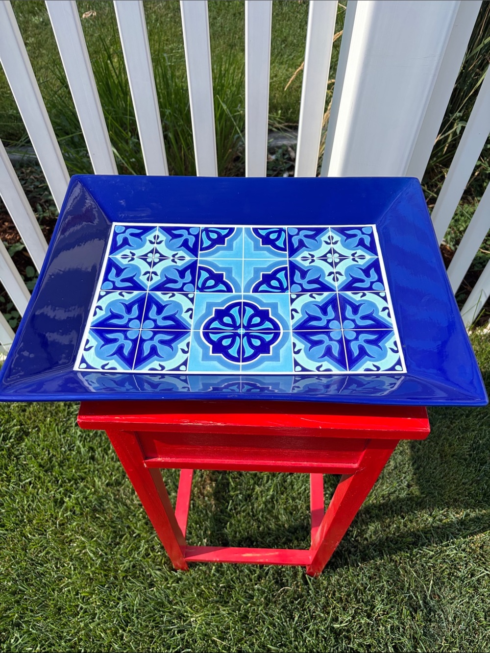 Serving / Display Tray, 16” x 12” Blue Ceramic No Chips No Cracks